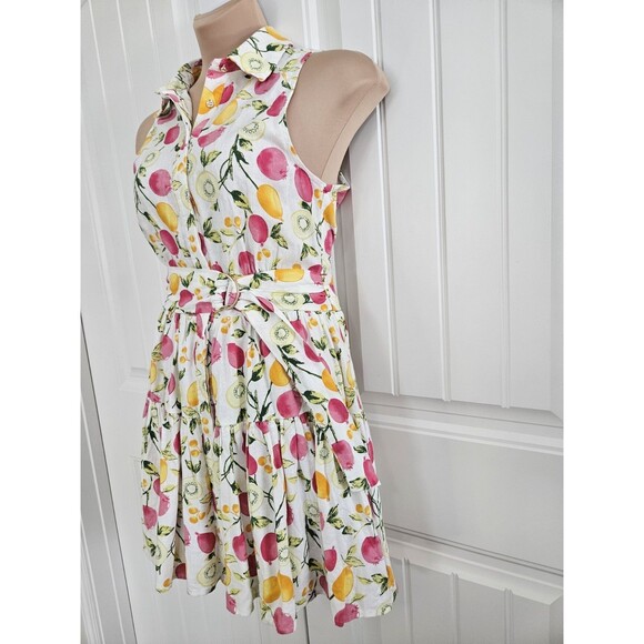 Cynthia Rowley Tropical Fruit Fit & Flare Button Dress Sz 8 Linen & Viscose - Picture 3 of 9